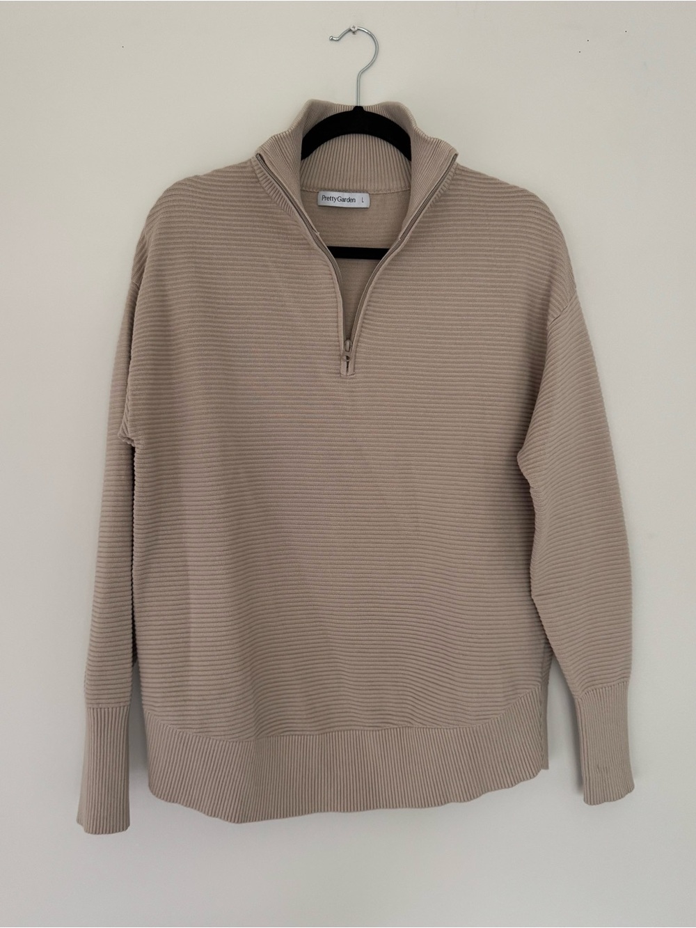 PRETTYGARDEN Beige Ribbed Quarter Zip Tunic Sweater – Size L